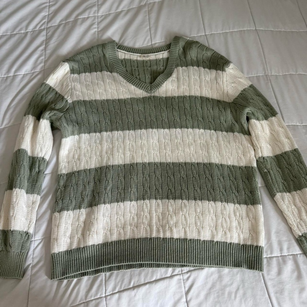 Green and White Striped women’s Sweater
